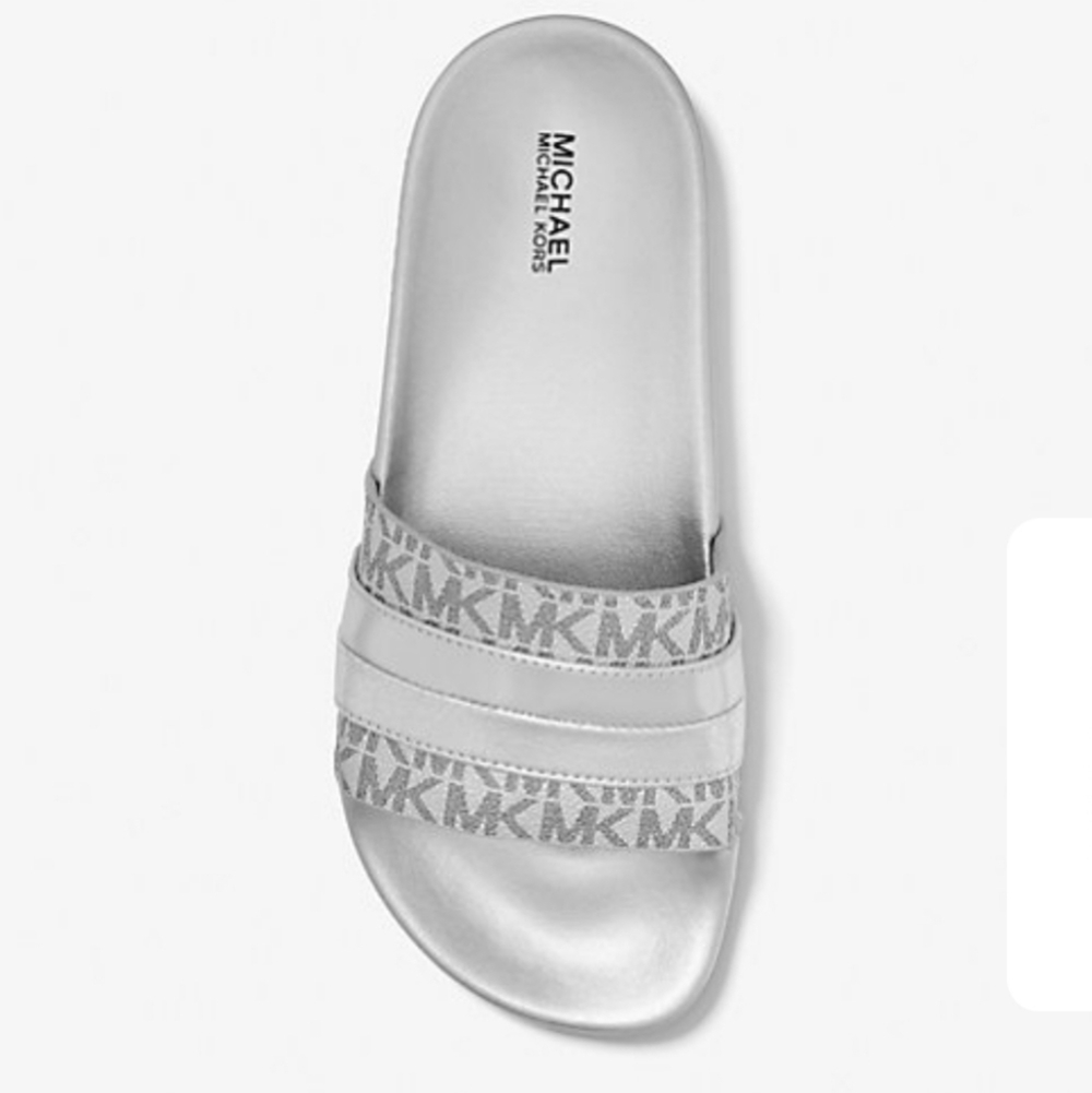 Michael Kors Metallic Silver Brandy Slides NWB - Picture 13 of 14